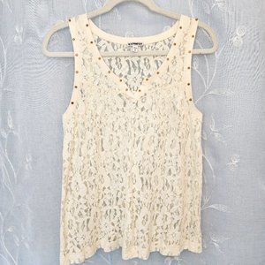 Gold Studded Lace V-neck Sleeveless Top